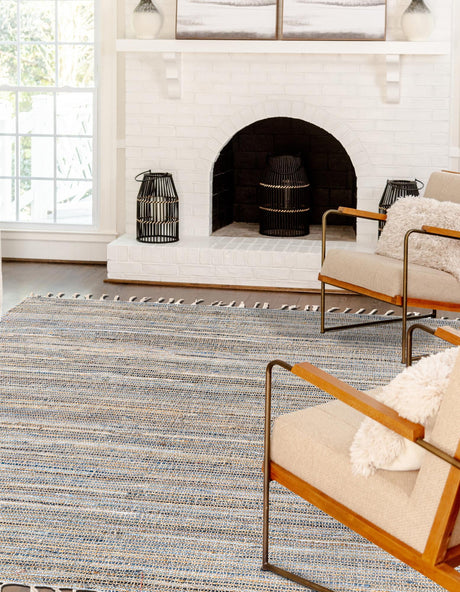 Blue 3' 3 x 5' 1 Chindi Jute Rectangle Area Rug Interior Design Home Decor Carpet Mat for Sale at Rug Engine