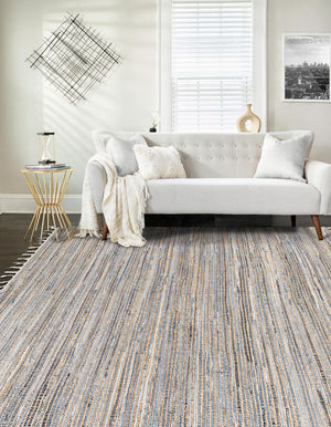 Blue 5' 1 x 8' Chindi Jute Rectangle Rug