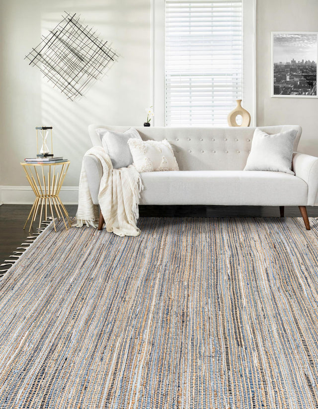 Blue 5' 1 x 8' Chindi Jute Rectangle Rug