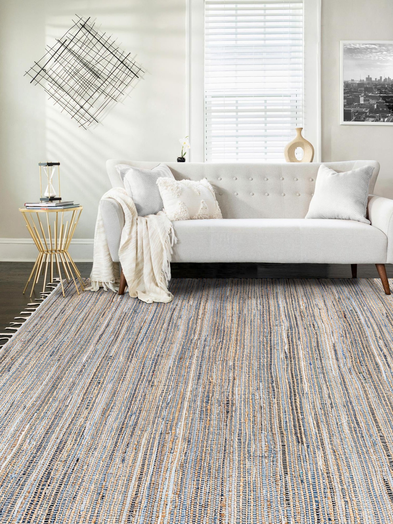 Blue 4' 1 x 6' 1 Chindi Jute Rectangle Area Rug Interior Design Home Decor Carpet Mat for Sale at Rug Engine