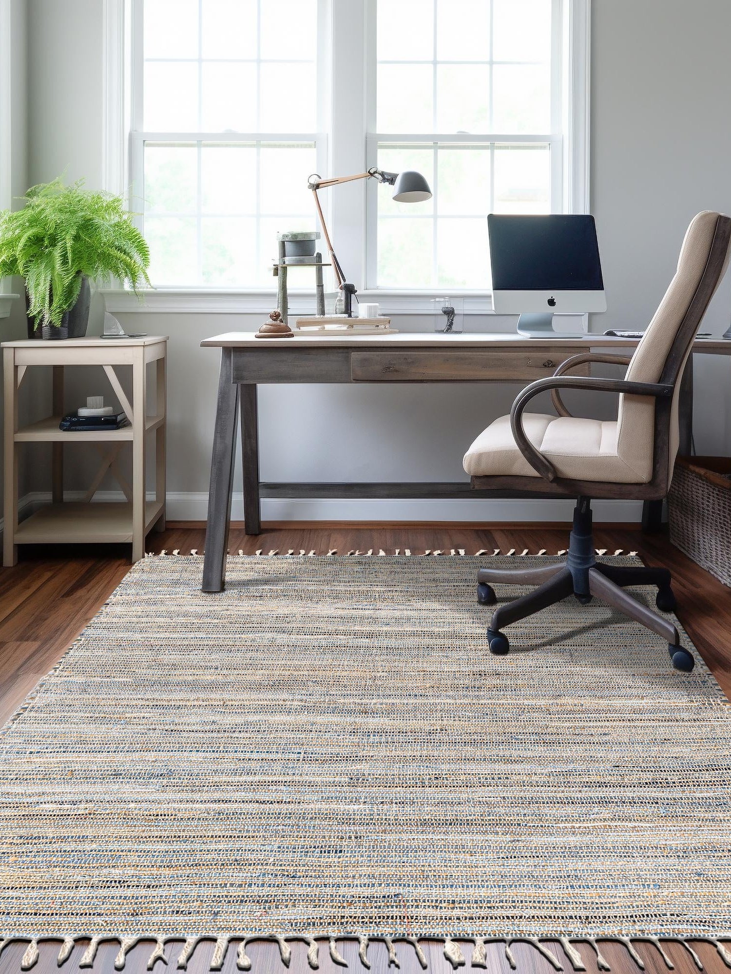 Blue 4' 1 x 6' 1 Chindi Jute Rectangle Area Rug Interior Design Home Decor Carpet Mat for Sale at Rug Engine