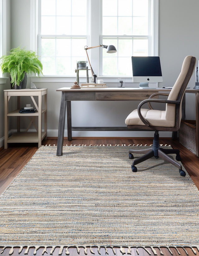 Blue 4' 1 x 6' 1 Chindi Jute Rectangle Rug
