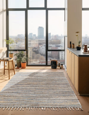 Blue 4' 1 x 6' 1 Chindi Jute Rectangle Rug