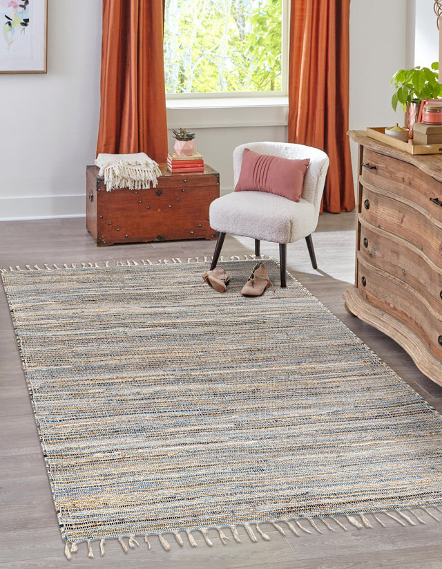Blue 5' 1 x 8' Chindi Jute Rectangle Rug