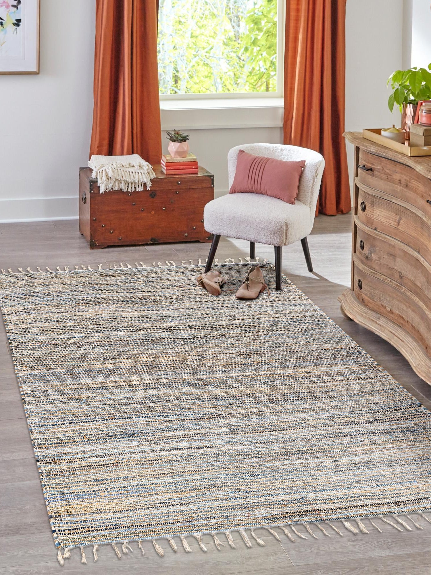 Blue 9' x 12' Chindi Jute Rectangle Area Rug Interior Design Home Decor Carpet Mat for Sale at Rug Engine