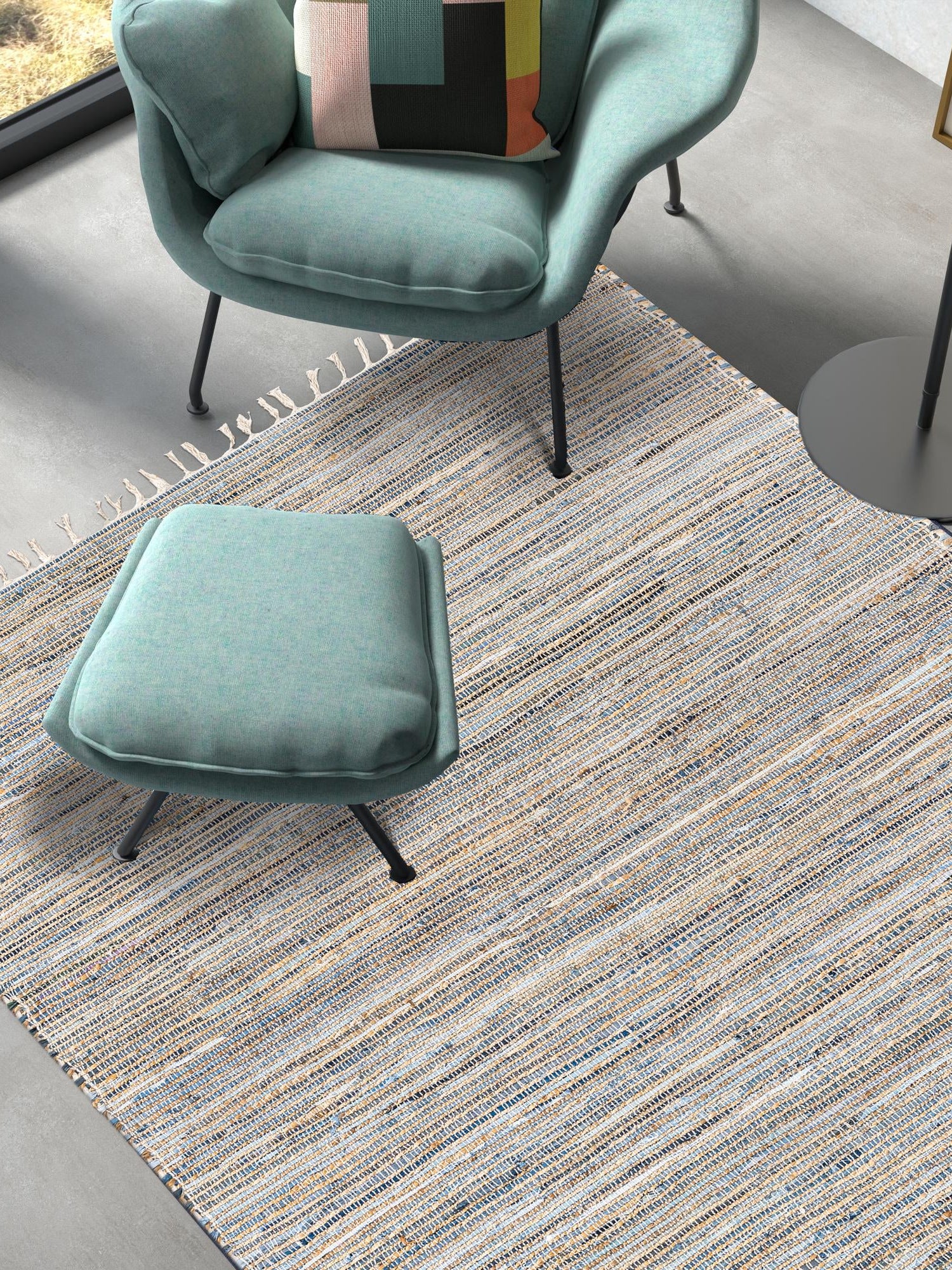 Blue 5' 1 x 8' Chindi Jute Rectangle Area Rug Interior Design Home Decor Carpet Mat for Sale at Rug Engine