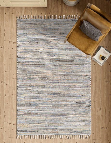 Blue 3' 3 x 5' 1 Chindi Jute Rectangle Area Rug Interior Design Home Decor Carpet Mat for Sale at Rug Engine