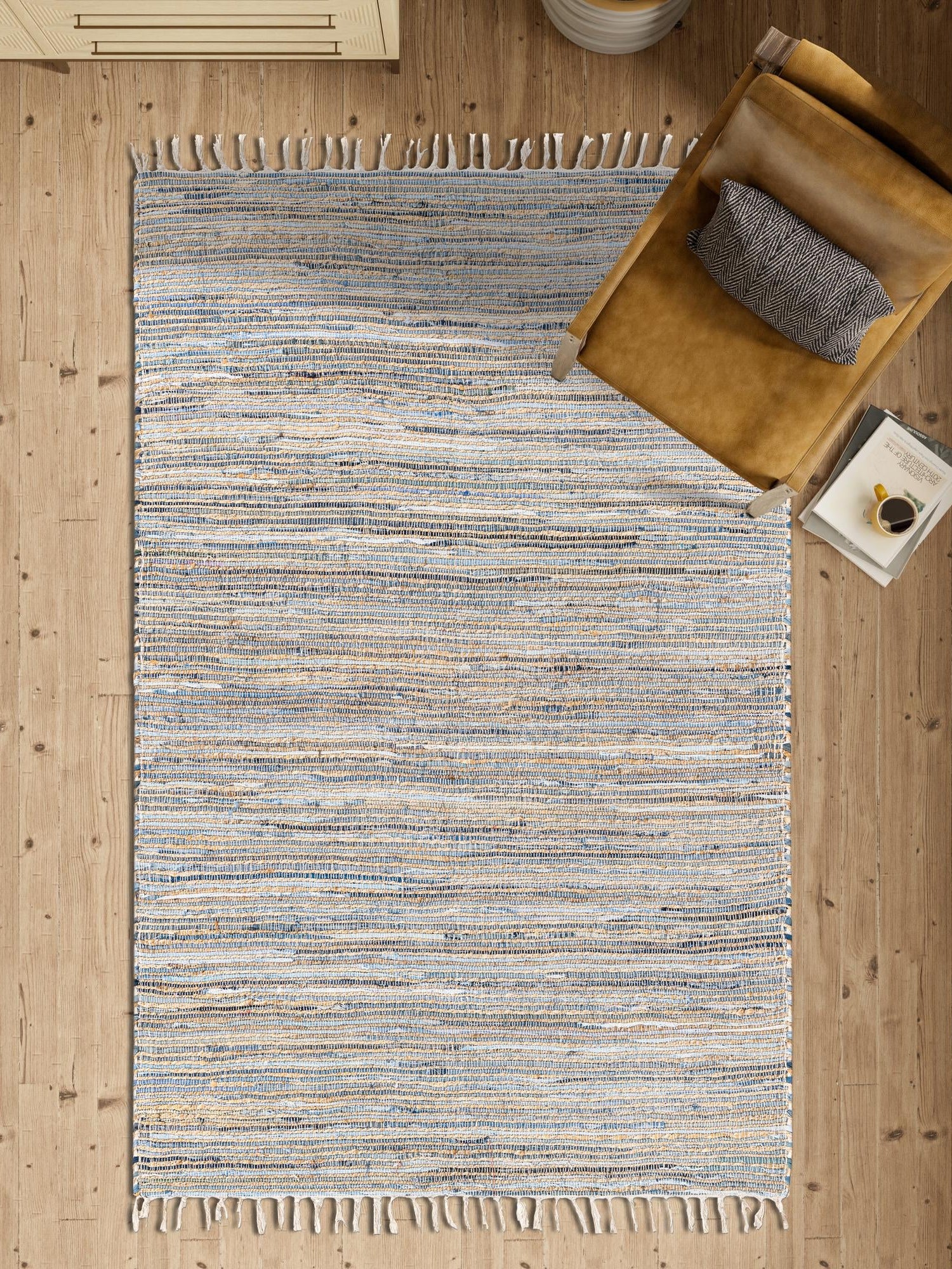 Blue 5' 1 x 8' Chindi Jute Rectangle Area Rug Interior Design Home Decor Carpet Mat for Sale at Rug Engine