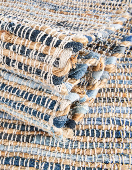 Blue 6' 1 x 9' Chindi Jute Rectangle Area Rug Interior Design Home Decor Carpet Mat for Sale at Rug Engine