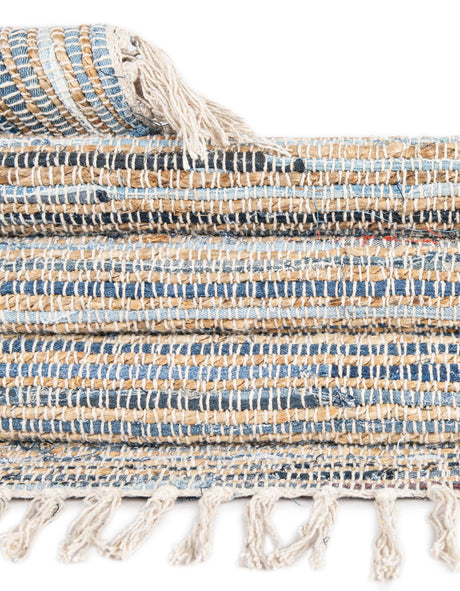 Blue 6' 1 x 9' Chindi Jute Rectangle Area Rug Interior Design Home Decor Carpet Mat for Sale at Rug Engine