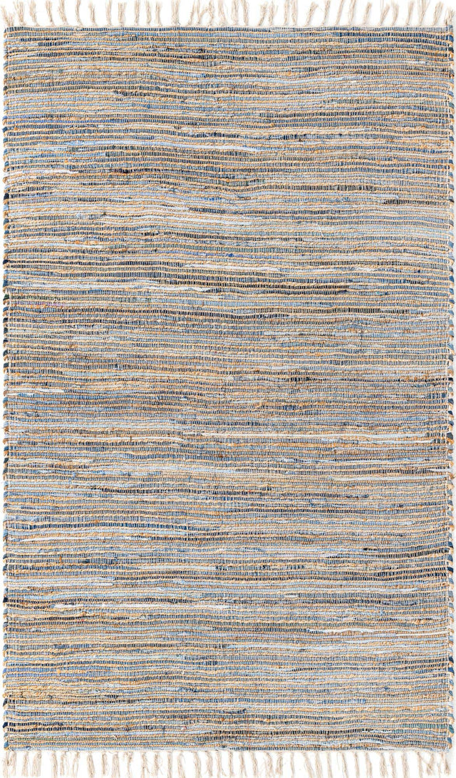 Blue 5' 1 x 8' Chindi Jute Rectangle Rug