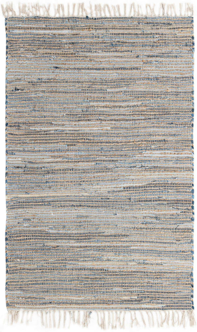 Blue 4' 1 x 6' 1 Chindi Jute Rectangle Rug