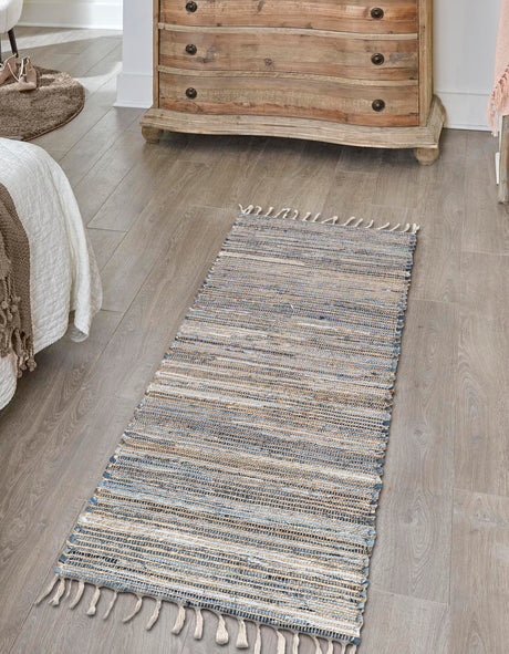 Blue 3' x 10' Chindi Jute Runner Rug