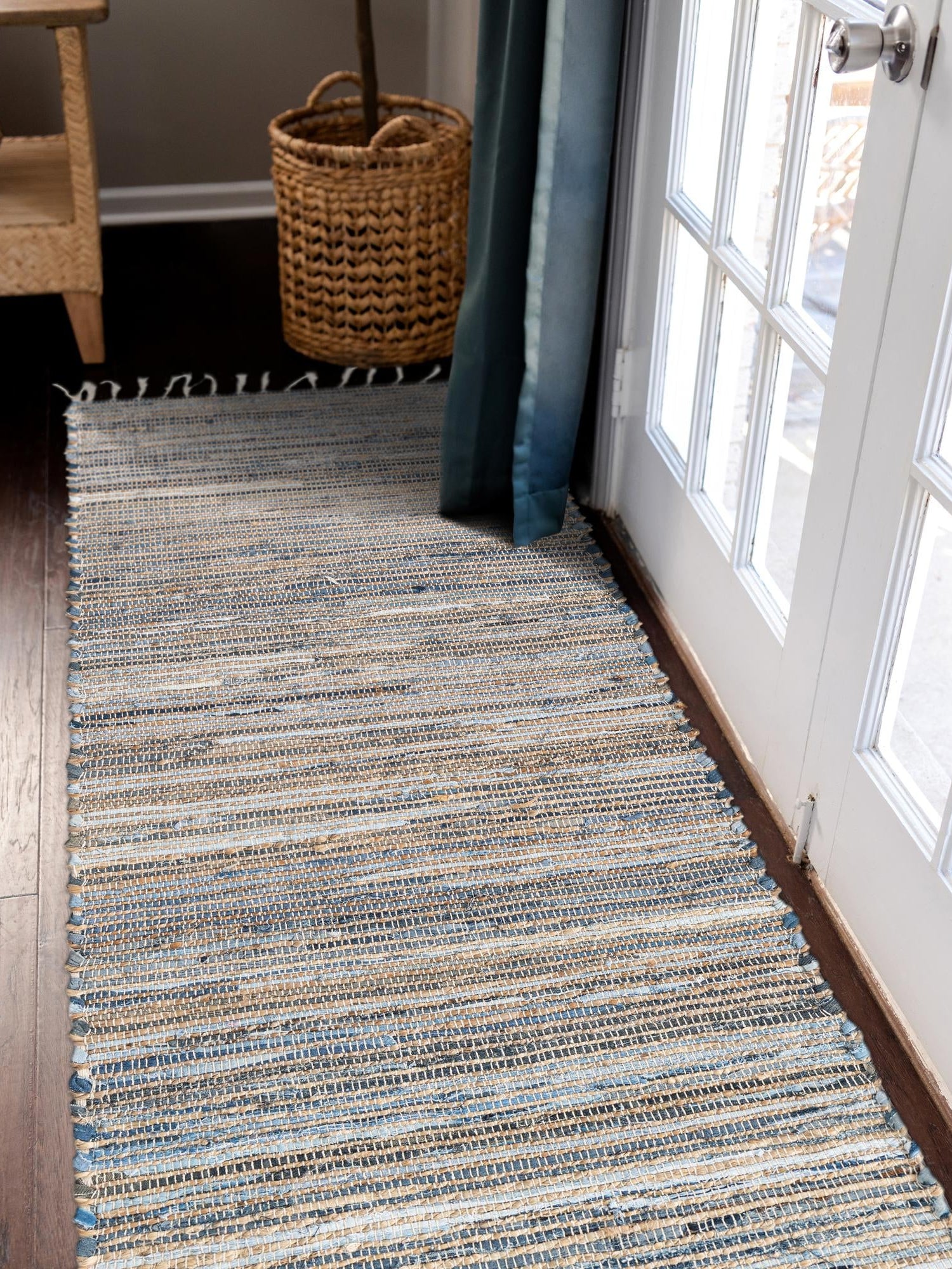 Blue 2' 7 x 10' Chindi Jute Runner Area Rug Interior Design Home Decor Carpet Mat for Sale at Rug Engine