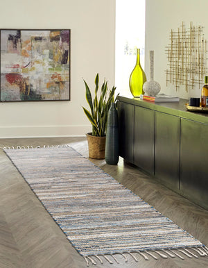 Blue 3' x 16' 1 Chindi Jute Runner Rug