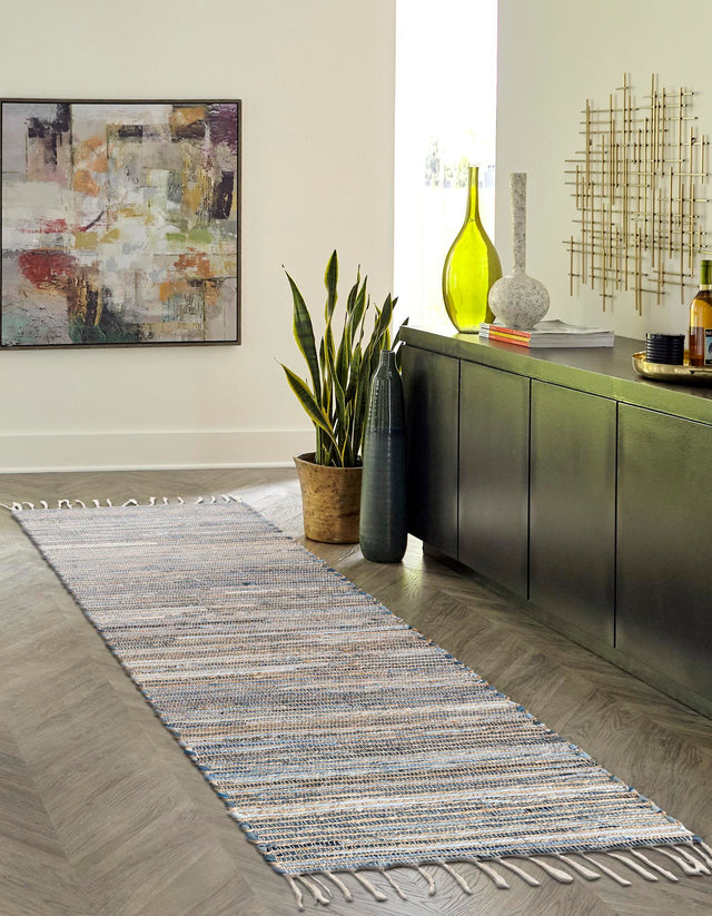 Blue 3' x 16' 1 Chindi Jute Runner Rug