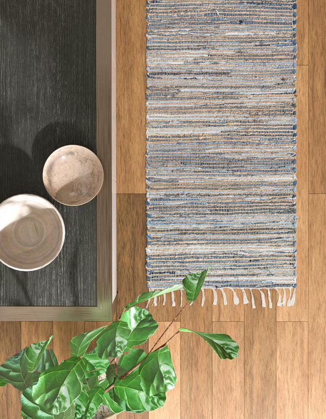 Blue 3' x 16' 1 Chindi Jute Runner Rug