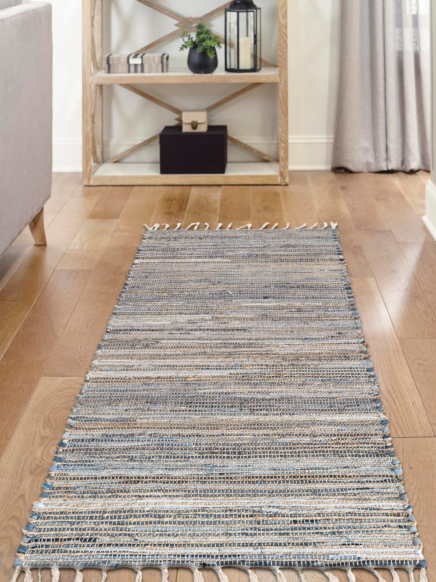 Blue 2' 7 x 10' Chindi Jute Runner Area Rug Interior Design Home Decor Carpet Mat for Sale at Rug Engine