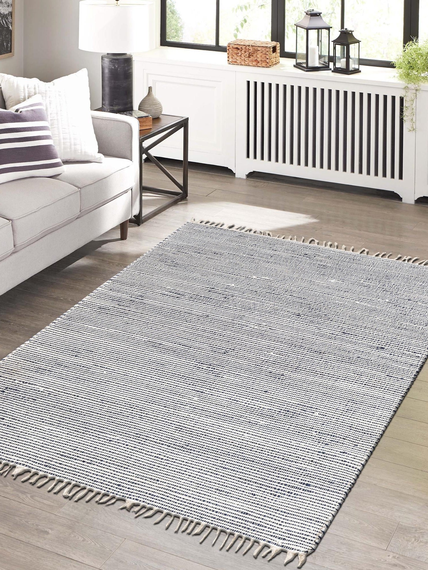 Navy Blue 9' x 12' Chindi Jute Rectangle Area Rug Interior Design Home Decor Carpet Mat for Sale at Rug Engine