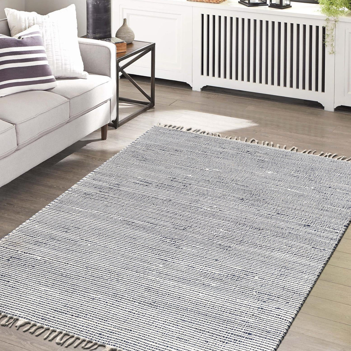 Navy Blue 5' 1 x 8' Chindi Jute Rectangle Area Rug Interior Design Hom ...