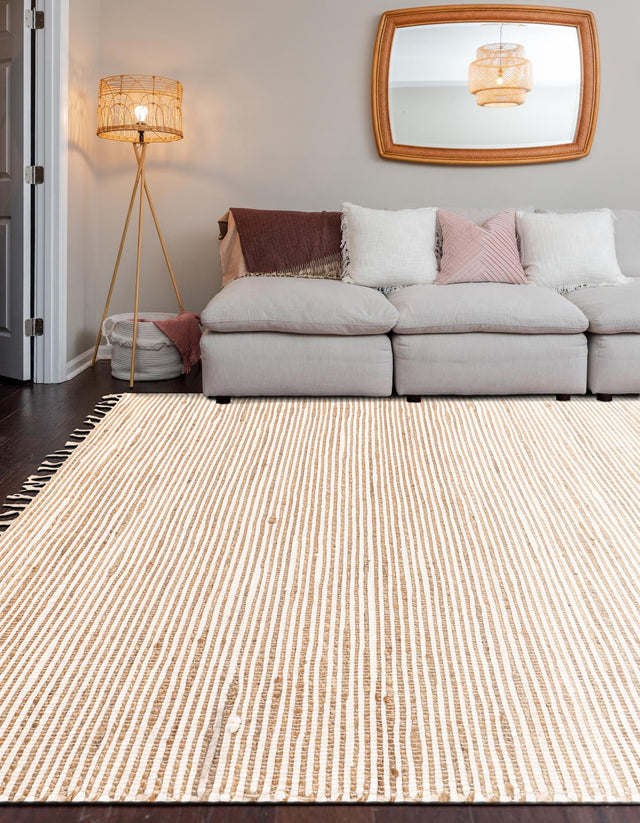 Natural 5' 1 x 8' Chindi Jute Rectangle Rug