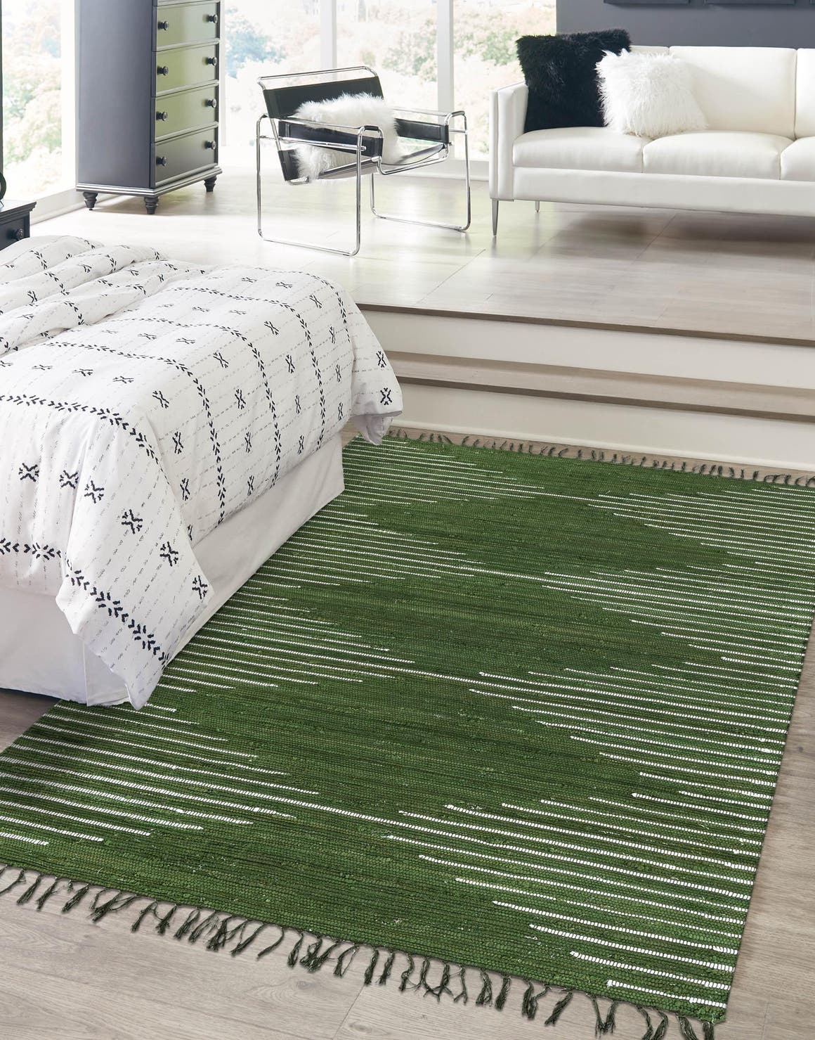 Green 3' 3 x 5' 1 Chindi Cotton Rectangle Area Rug Interior Design Home Decor Carpet Mat for Sale at Rug Engine