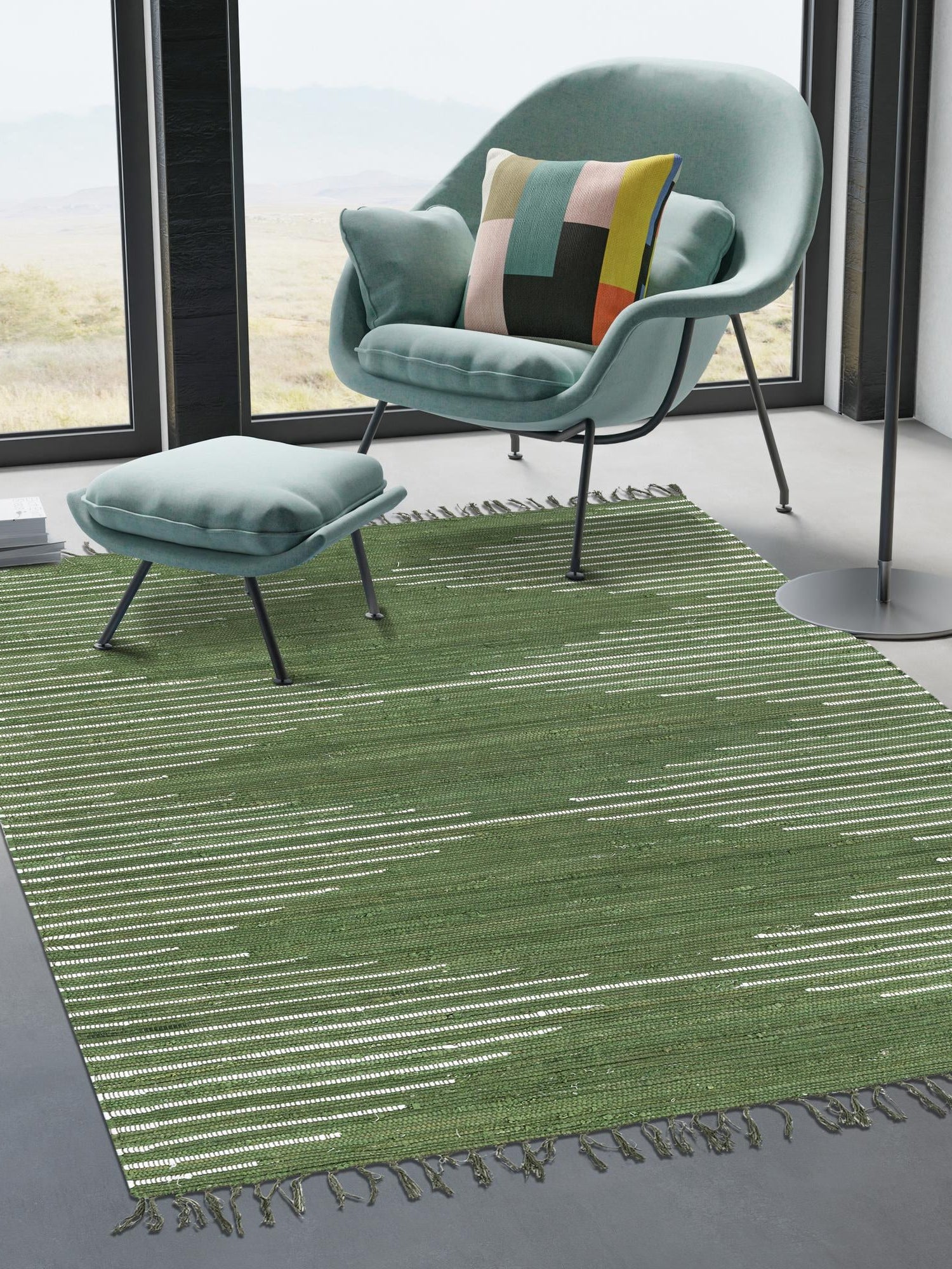 Green 9' x 12' Chindi Cotton Rectangle Area Rug Interior Design Home Decor Carpet Mat for Sale at Rug Engine
