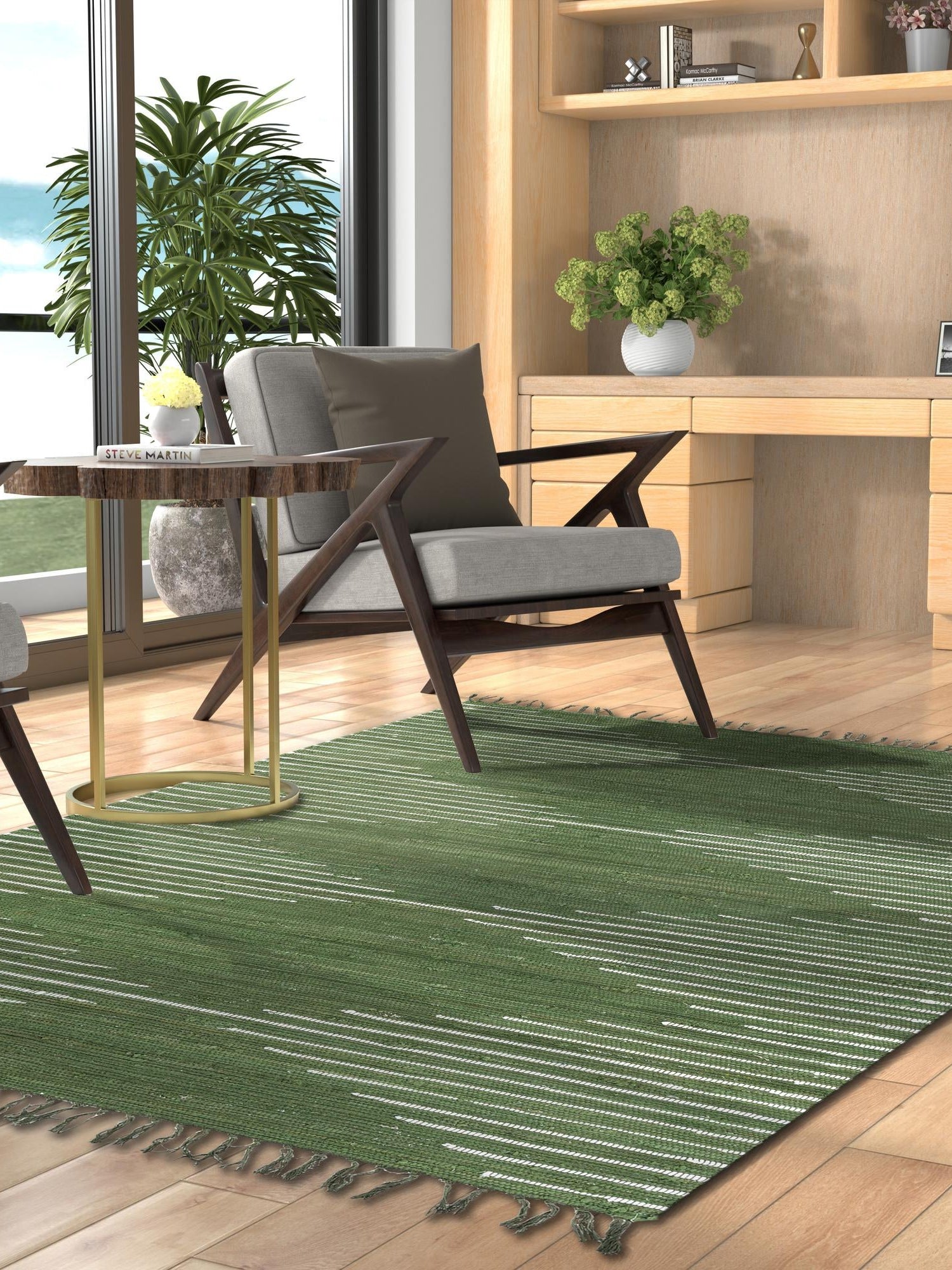 Green 2' x 3' 1 Chindi Cotton Rectangle Area Rug Interior Design Home Decor Carpet Mat for Sale at Rug Engine