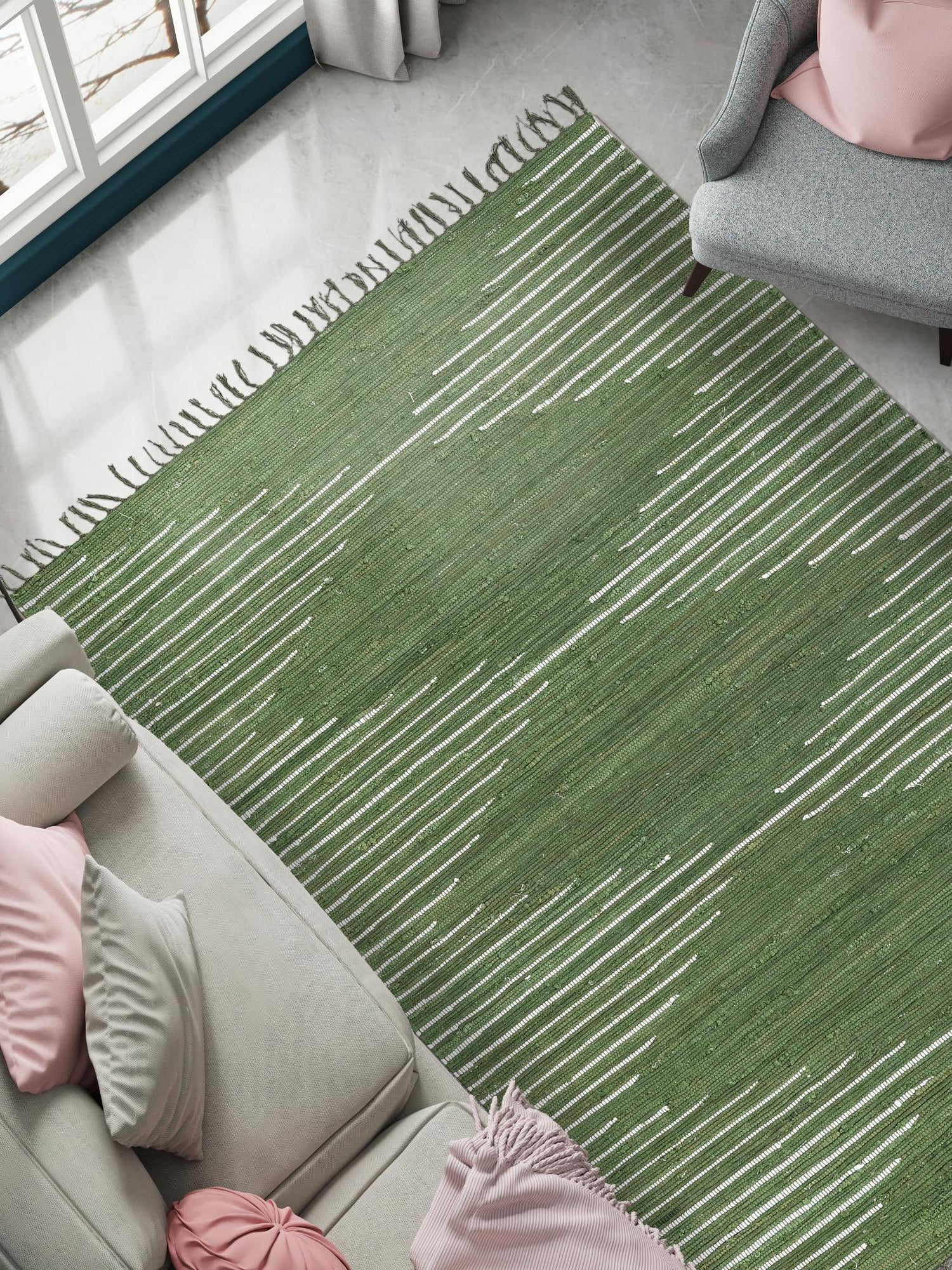 Green 7' 1 x 10' Chindi Cotton Rectangle Area Rug Interior Design Home Decor Carpet Mat for Sale at Rug Engine