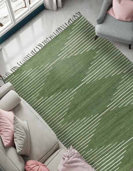 Green 7' 1 x 10' Chindi Cotton Rectangle Area Rug Interior Design Home Decor Carpet Mat for Sale at Rug Engine