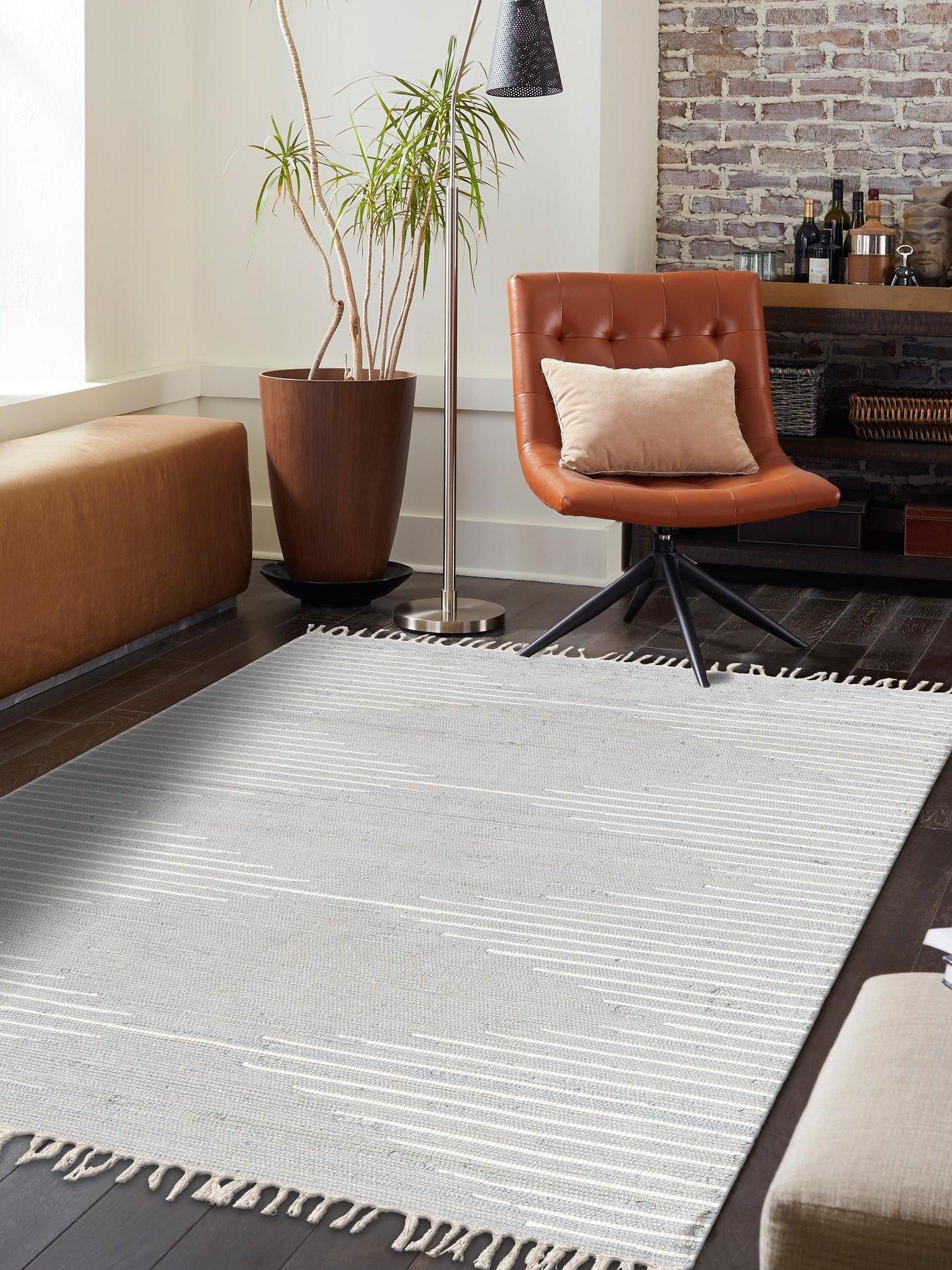 Light Gray 3' 3 x 5' 1 Chindi Cotton Rectangle Area Rug Interior Design Home Decor Carpet Mat for Sale at Rug Engine