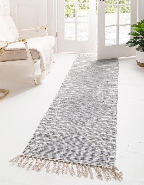 Light Gray 3' x 10' Chindi Cotton Runner Rug
