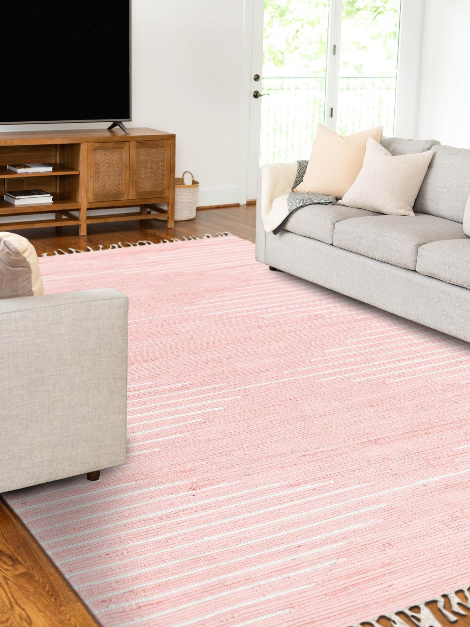 Rose 4' 1 x 6' 1 Chindi Cotton Rectangle Area Rug Interior Design Home Decor Carpet Mat for Sale at Rug Engine