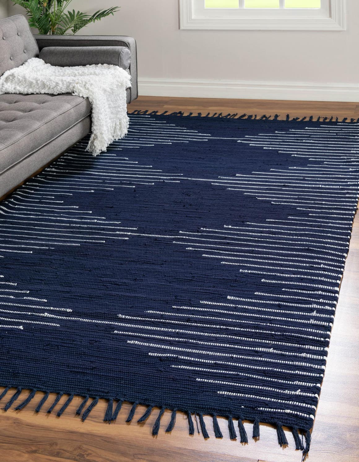 Navy Blue 4' 1 x 6' 1 Chindi Cotton Rectangle Area Rug Interior Design Home Decor Carpet Mat for Sale at Rug Engine