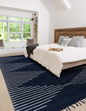 Navy Blue 5' 1 x 8' Chindi Cotton Rectangle Rug