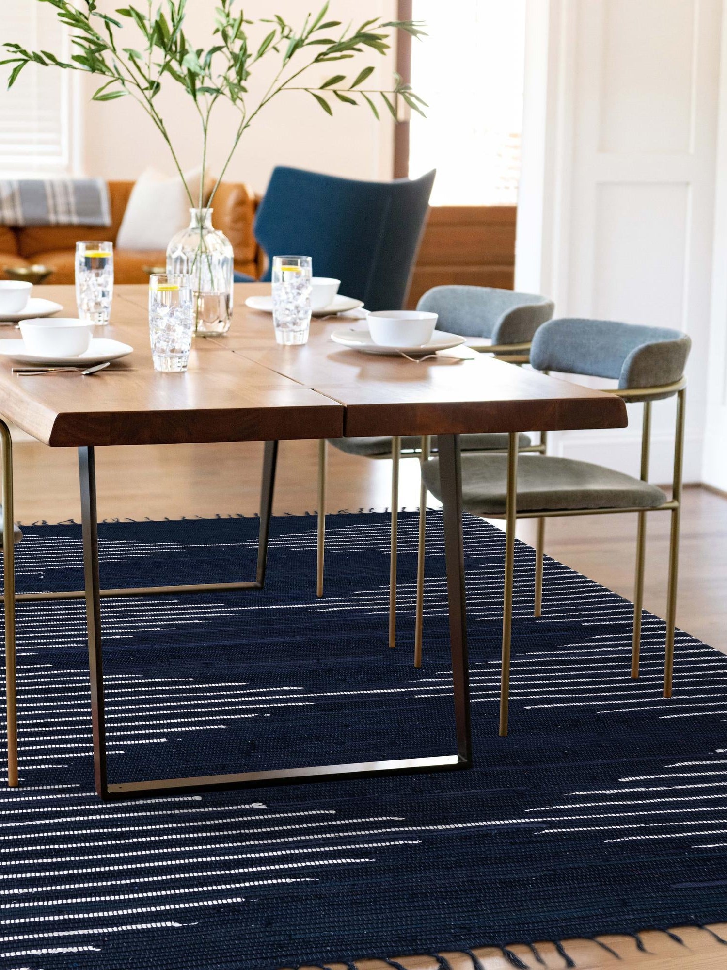 Navy Blue 7' 10 x 10' Chindi Cotton Rectangle Area Rug Interior Design Home Decor Carpet Mat for Sale at Rug Engine