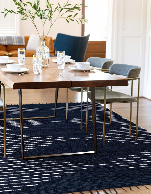 Navy Blue 5' 1 x 8' Chindi Cotton Rectangle Rug