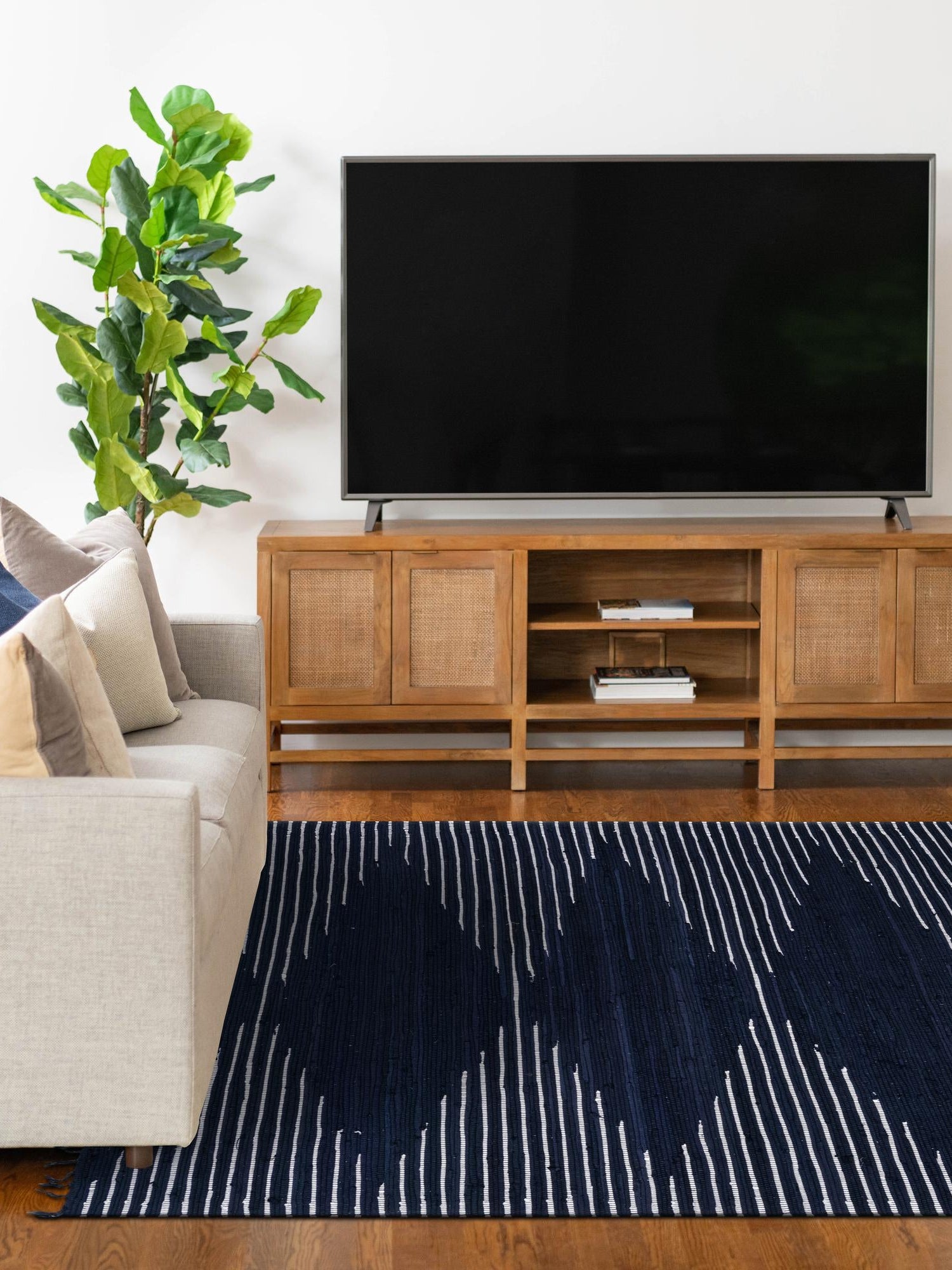 Navy Blue 3' 3 x 5' 1 Chindi Cotton Rectangle Area Rug Interior Design Home Decor Carpet Mat for Sale at Rug Engine