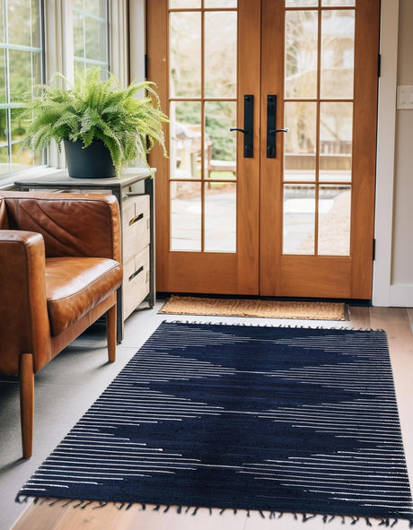 Navy Blue 2' x 3' 1 Chindi Cotton Rectangle Area Rug Interior Design Home Decor Carpet Mat for Sale at Rug Engine