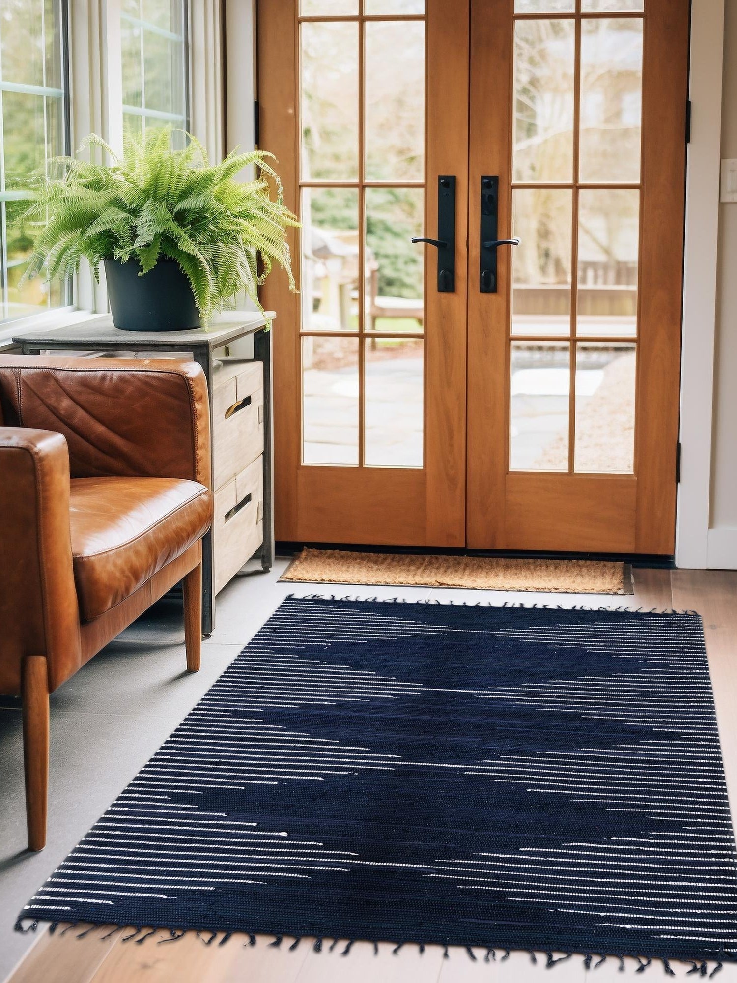 Navy Blue 6' 1 x 9' Chindi Cotton Rectangle Area Rug Interior Design Home Decor Carpet Mat for Sale at Rug Engine