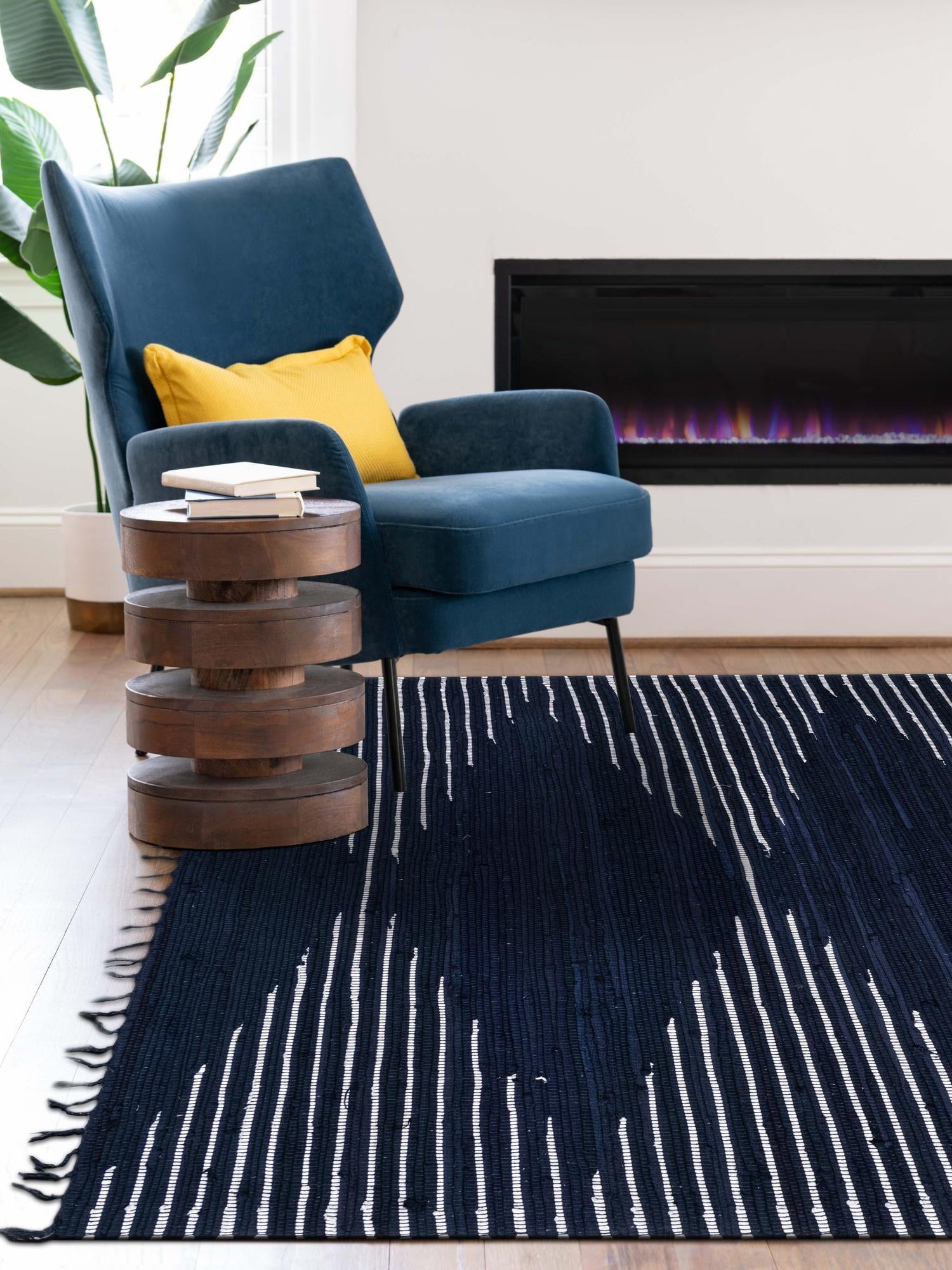 Navy Blue 6' 1 x 9' Chindi Cotton Rectangle Area Rug Interior Design Home Decor Carpet Mat for Sale at Rug Engine
