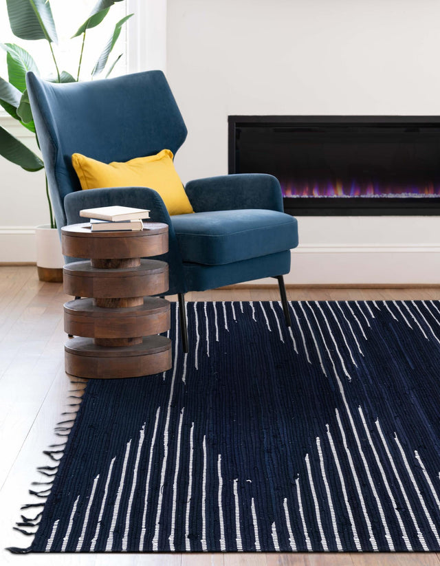 Navy Blue 5' 1 x 8' Chindi Cotton Rectangle Rug