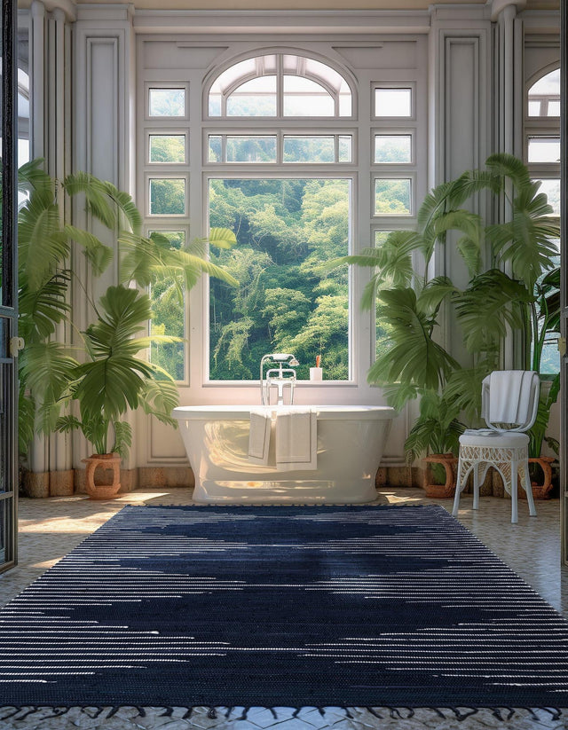 Navy Blue 2' x 3' 1 Chindi Cotton Rectangle Rug