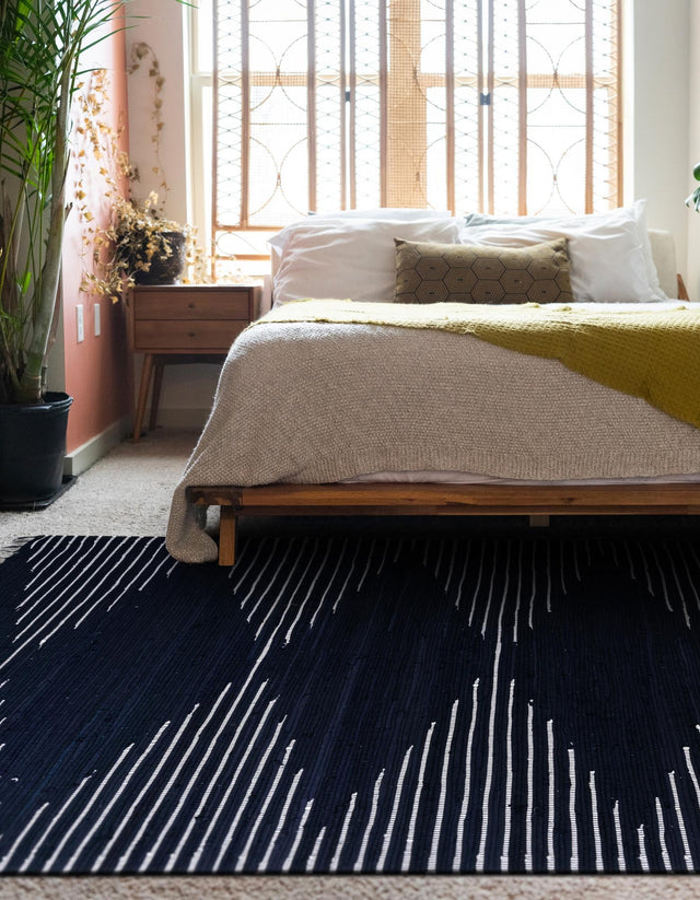 Navy Blue 5' 1 x 8' Chindi Cotton Rectangle Rug