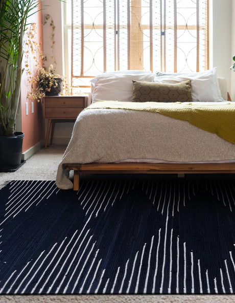 Navy Blue 7' 10 x 10' Chindi Cotton Rectangle Area Rug Interior Design Home Decor Carpet Mat for Sale at Rug Engine