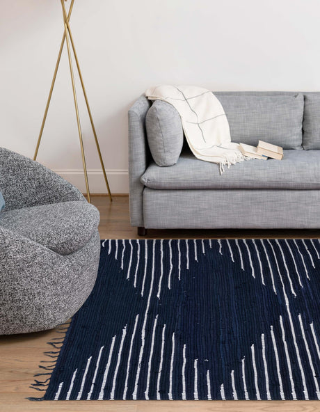 Navy Blue 3' 3 x 5' 1 Chindi Cotton Rectangle Area Rug Interior Design Home Decor Carpet Mat for Sale at Rug Engine