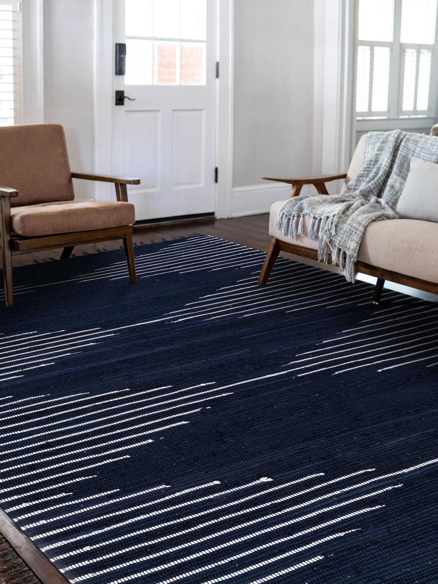 Navy Blue 8' x 11' Chindi Cotton Rectangle Area Rug Interior Design Home Decor Carpet Mat for Sale at Rug Engine