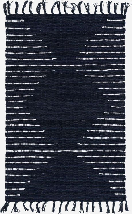 Navy Blue 2' x 3' 1 Chindi Cotton Rectangle Rug