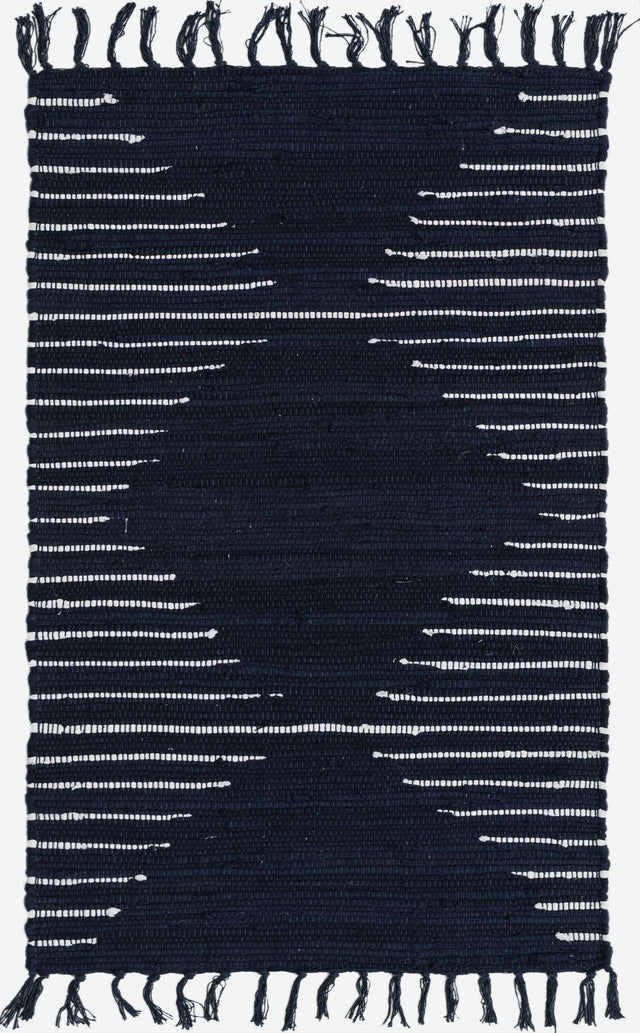 Navy Blue 2' x 3' 1 Chindi Cotton Rectangle Rug