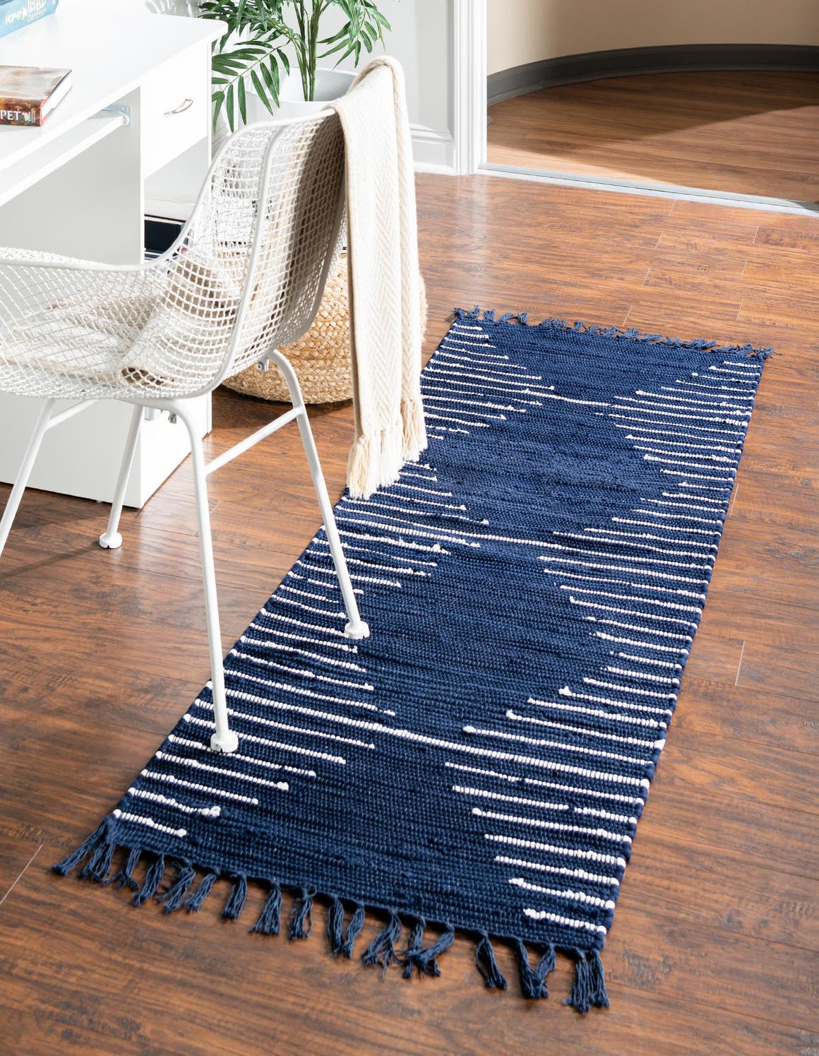 Navy Blue 2' 11 x 16' 1 Chindi Cotton Runner Area Rug Interior Design Home Decor Carpet Mat for Sale at Rug Engine